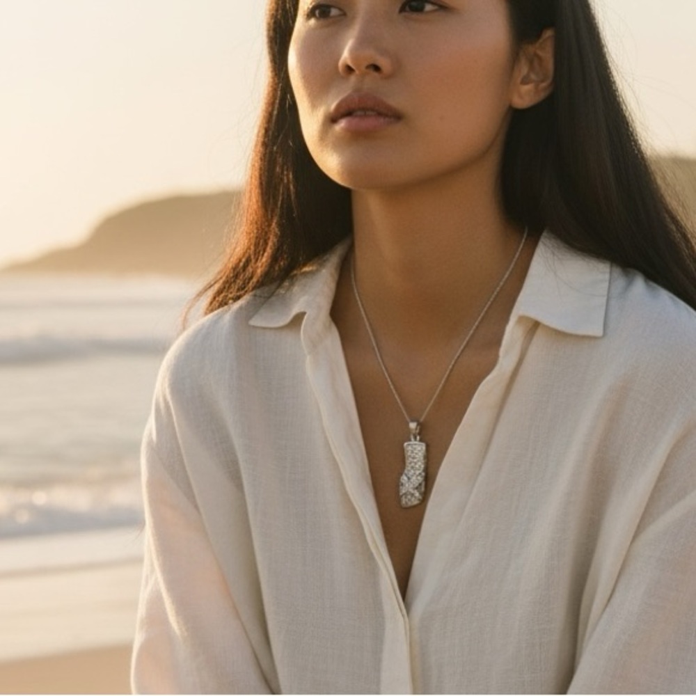 Sterling Silver Flip Flop Charm Pendant with CZ Crystals